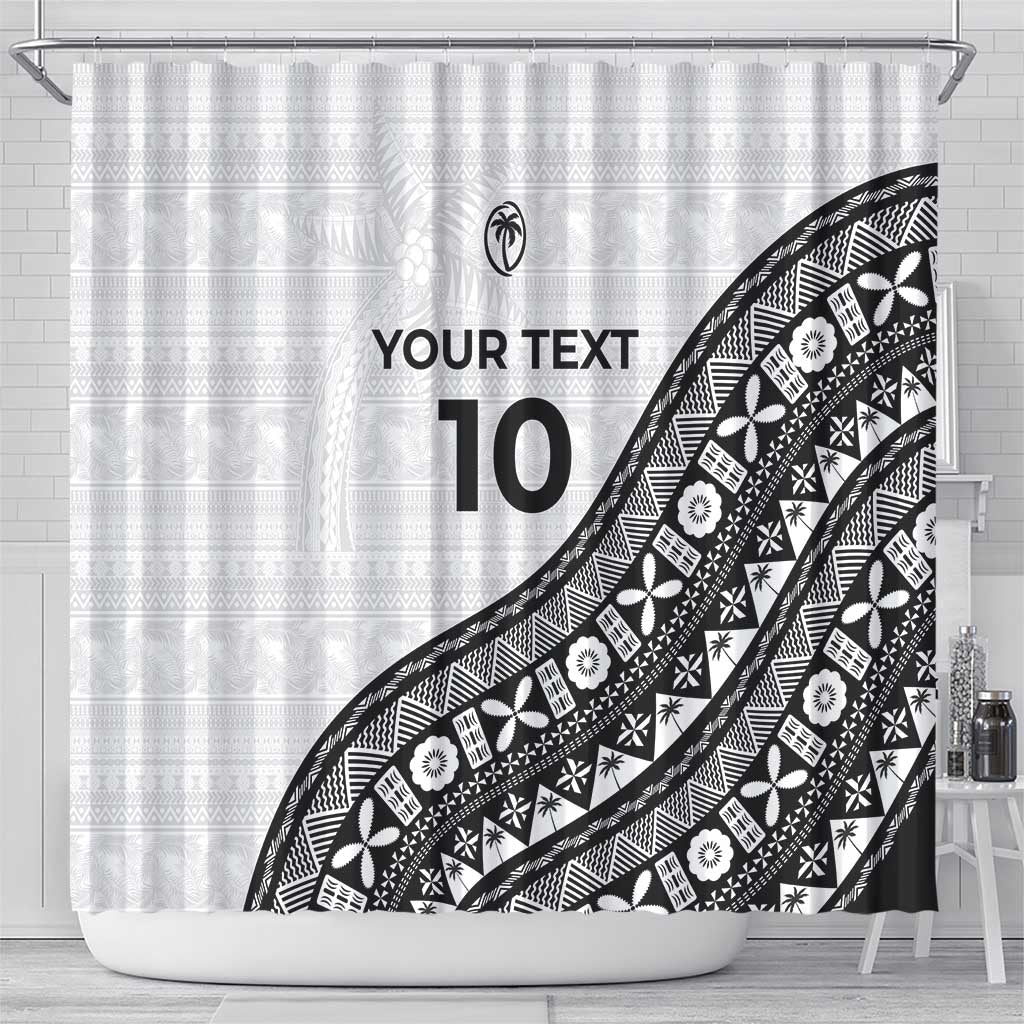 Custom Fijian Rugby Shower Curtain Tapa Pattern and Palm Tree Tribal