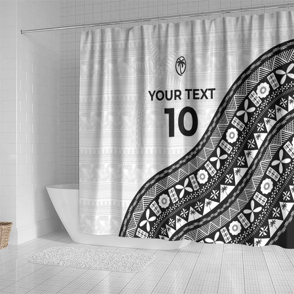 Custom Fijian Rugby Shower Curtain Tapa Pattern and Palm Tree Tribal