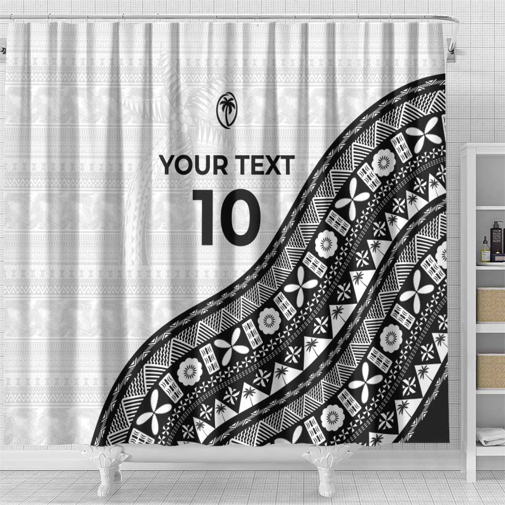 Custom Fijian Rugby Shower Curtain Tapa Pattern and Palm Tree Tribal