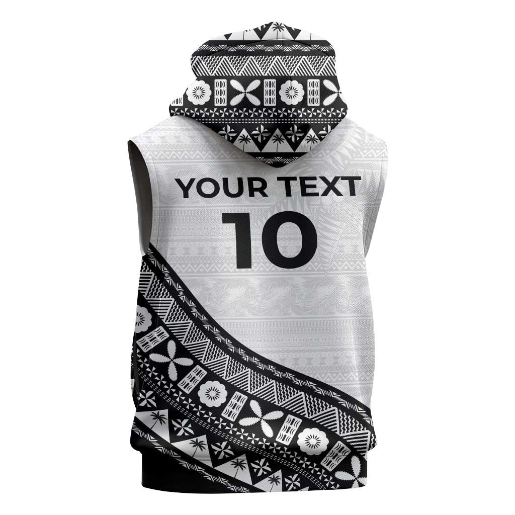 Custom Fijian Rugby Sleeveless Zip Hoodie Tapa Pattern and Palm Tree Tribal