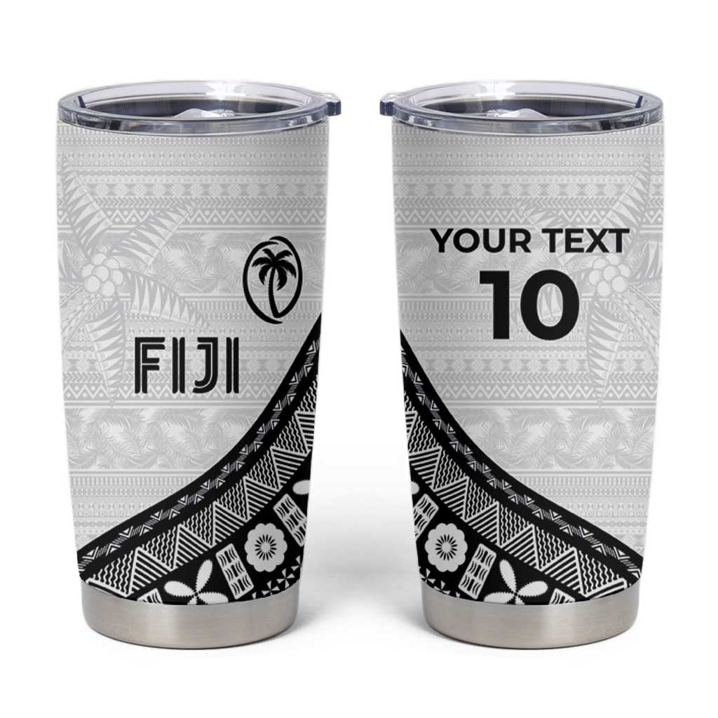 Custom Fijian Rugby Tumbler Cup Tapa Pattern and Palm Tree Tribal LT03 White - Polynesian Pride