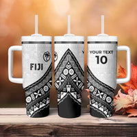 Custom Fijian Rugby Tumbler With Handle Tapa Pattern and Palm Tree Tribal
