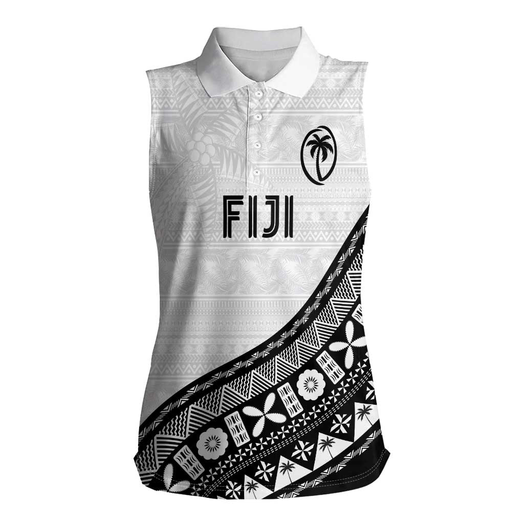 Custom Fijian Rugby Women Sleeveless Polo Shirt Tapa Pattern and Palm Tree Tribal