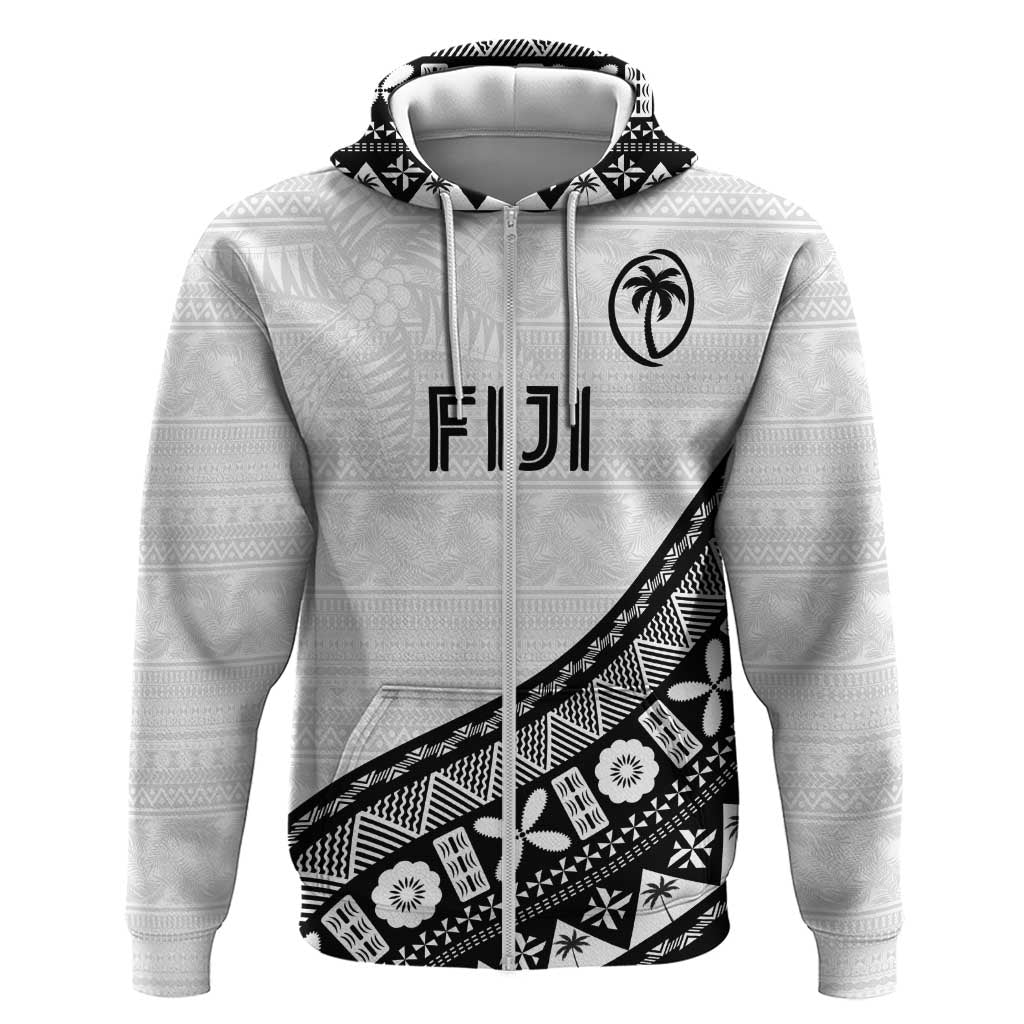 Custom Fijian Rugby Zip Hoodie Tapa Pattern and Palm Tree Tribal LT03 Zip Hoodie White - Polynesian Pride