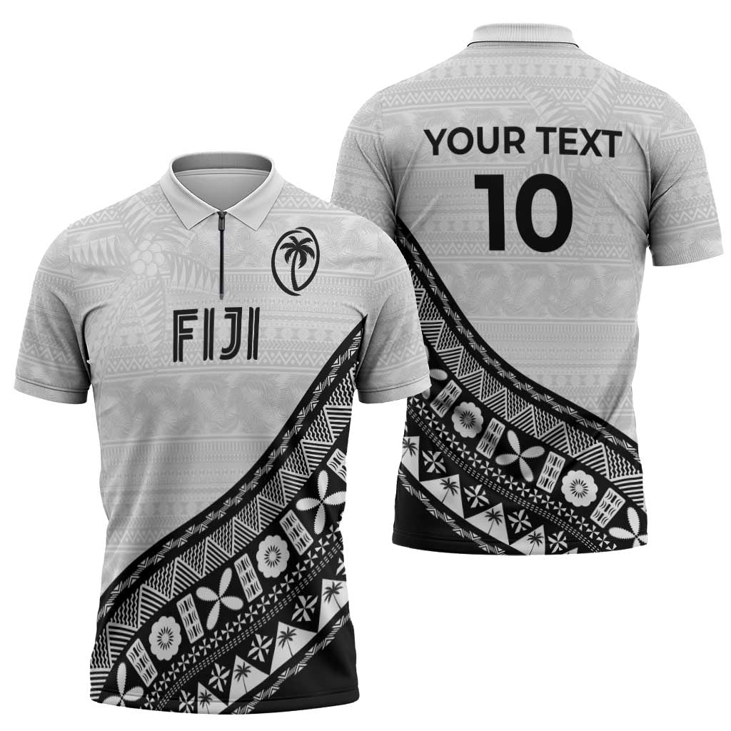 Custom Fijian Rugby Zipper Polo Shirt Tapa Pattern and Palm Tree Tribal LT03 - Polynesian Pride