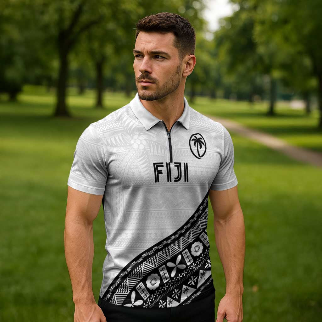Custom Fijian Rugby Zipper Polo Shirt Tapa Pattern and Palm Tree Tribal LT03 - Polynesian Pride