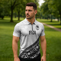 Custom Fijian Rugby Zipper Polo Shirt Tapa Pattern and Palm Tree Tribal LT03 - Polynesian Pride
