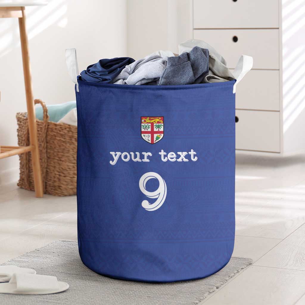Custom Fijian Football Laundry Basket Tapa Pattern and Shark Tribal LT03 Blue - Polynesian Pride