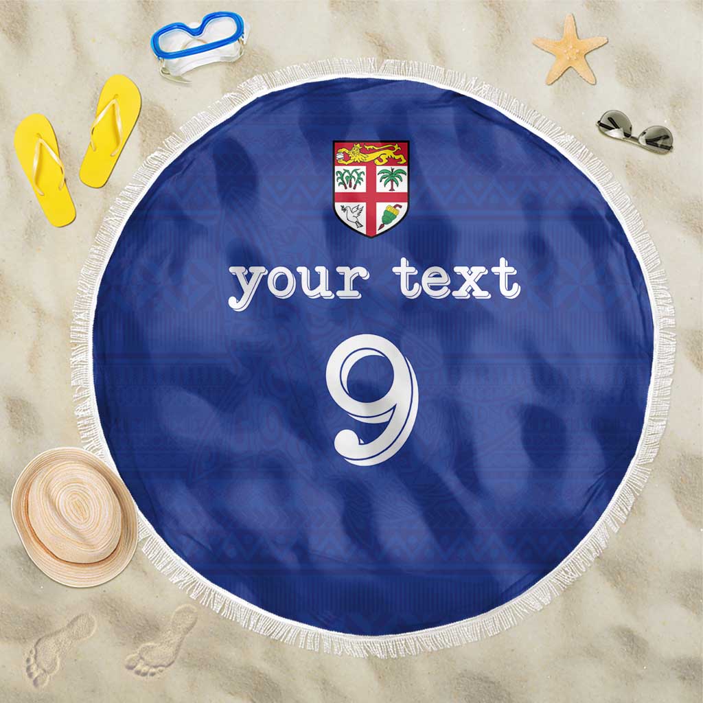 Custom Fijian Football Beach Blanket Tapa Pattern and Shark Tribal