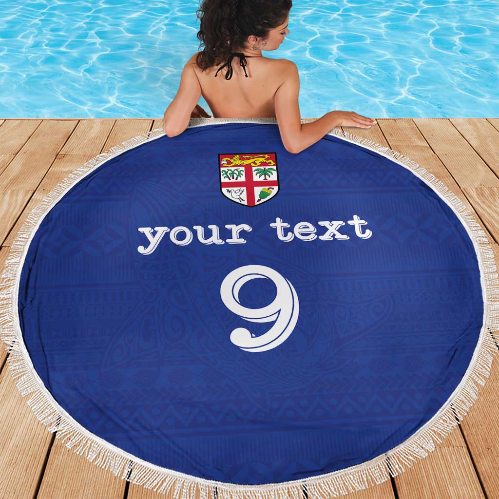 Custom Fijian Football Beach Blanket Tapa Pattern and Shark Tribal