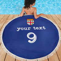 Custom Fijian Football Beach Blanket Tapa Pattern and Shark Tribal