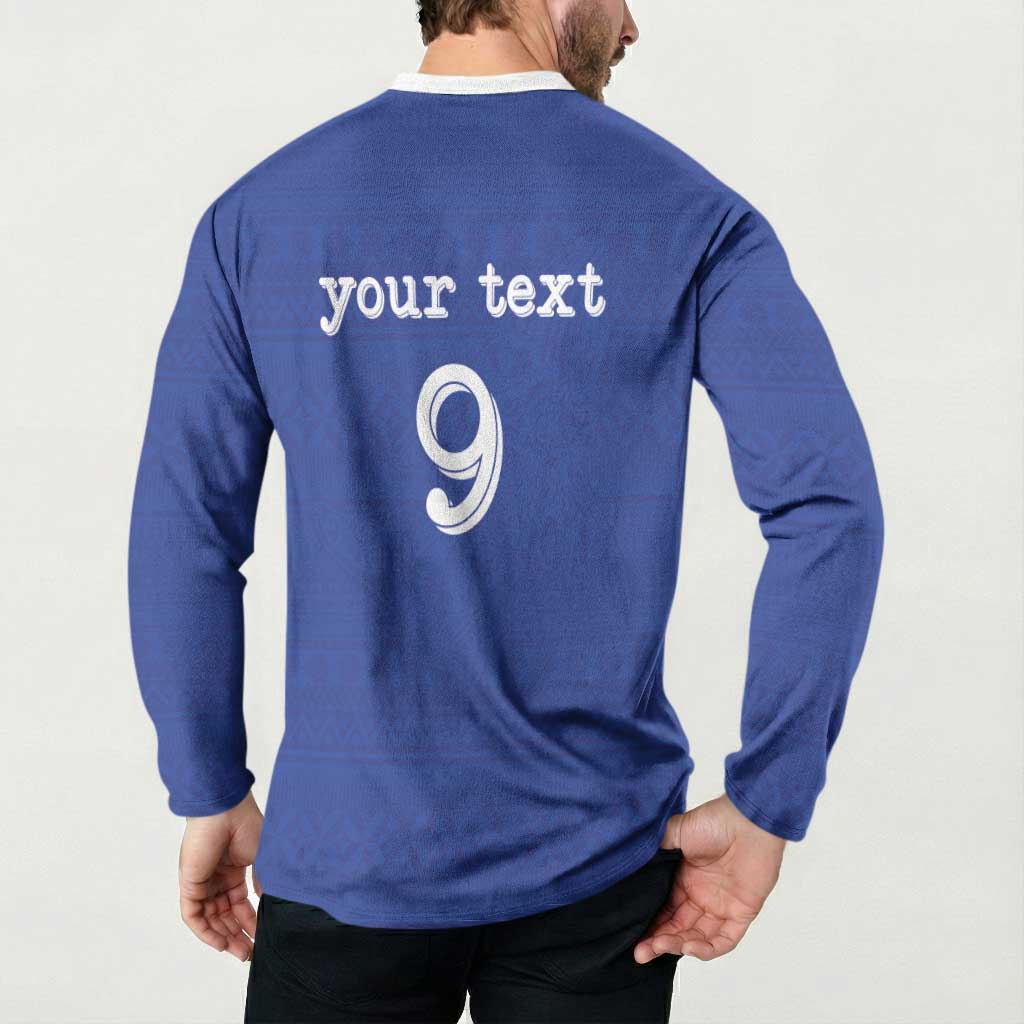 Custom Fijian Football Button Sweatshirt Tapa Pattern and Shark Tribal