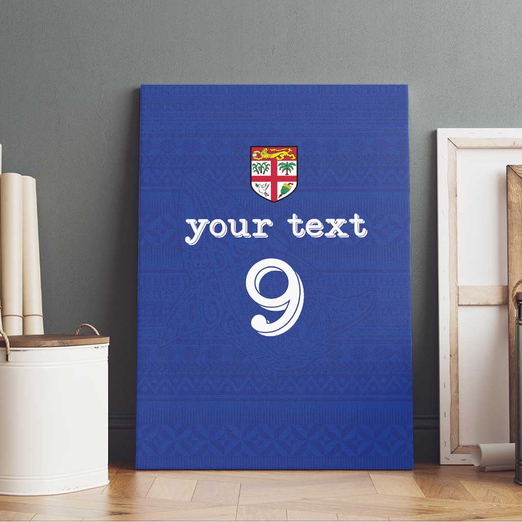 Custom Fijian Football Canvas Wall Art Tapa Pattern and Shark Tribal