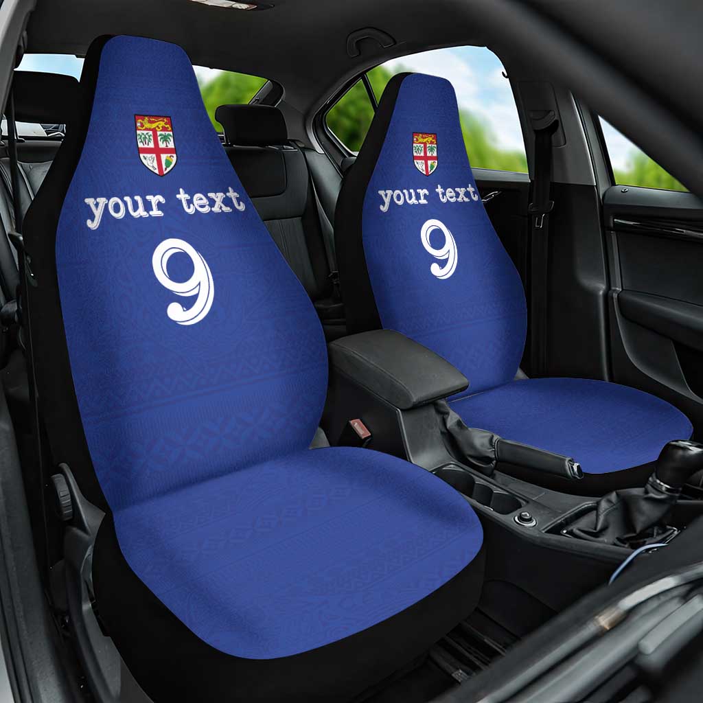 Custom Fijian Football Car Seat Cover Tapa Pattern and Shark Tribal LT03 One Size Blue - Polynesian Pride
