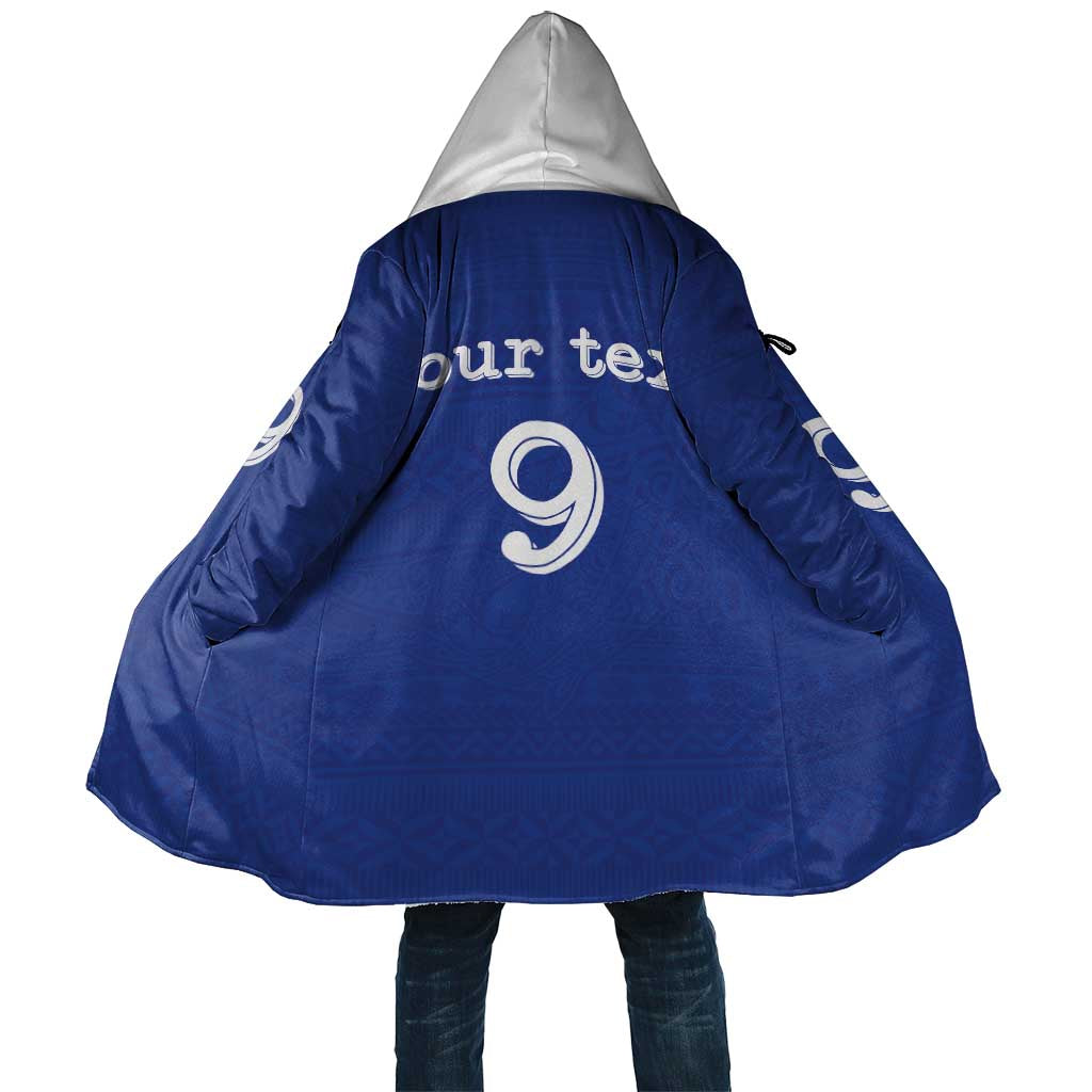 Custom Fijian Football Cloak Tapa Pattern and Shark Tribal LT03 Unisex Blue - Polynesian Pride