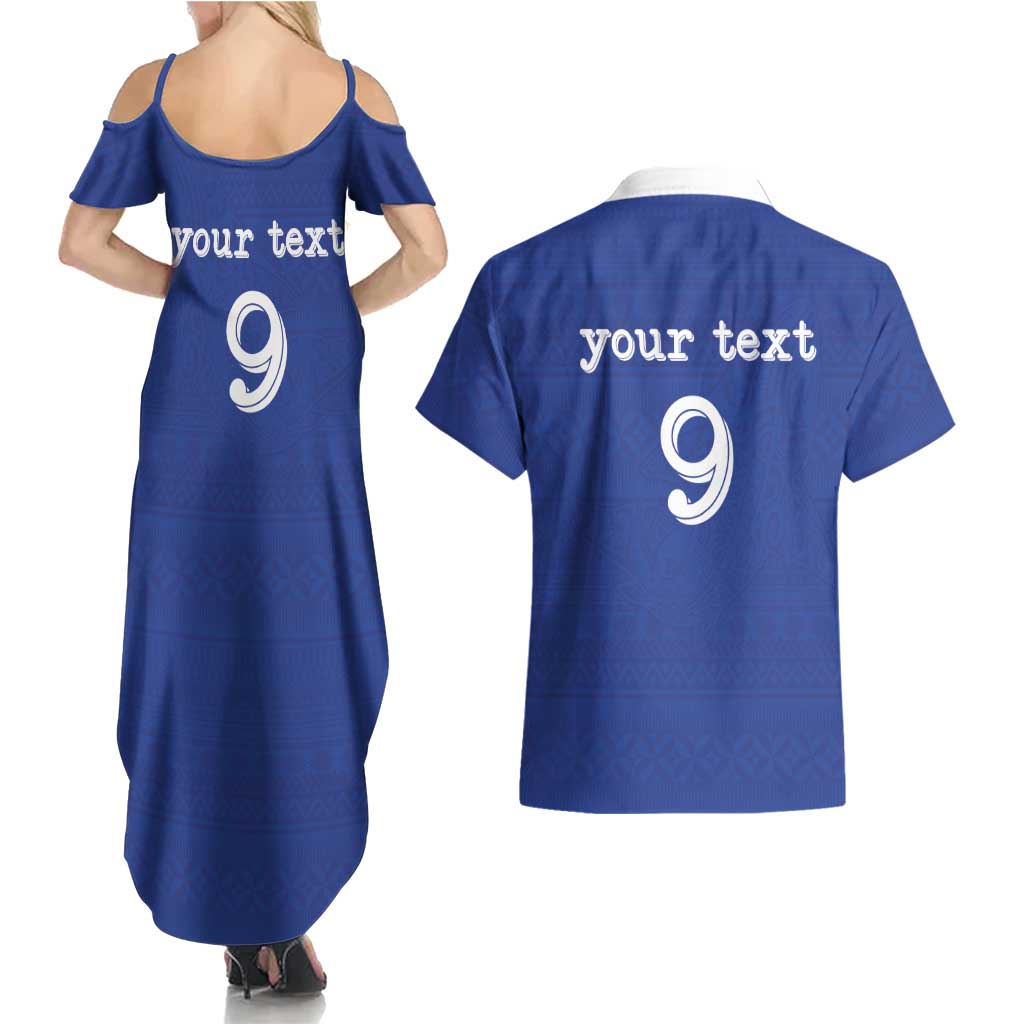 Custom Fijian Football Couples Matching Summer Maxi Dress and Hawaiian Shirt Tapa Pattern and Shark Tribal