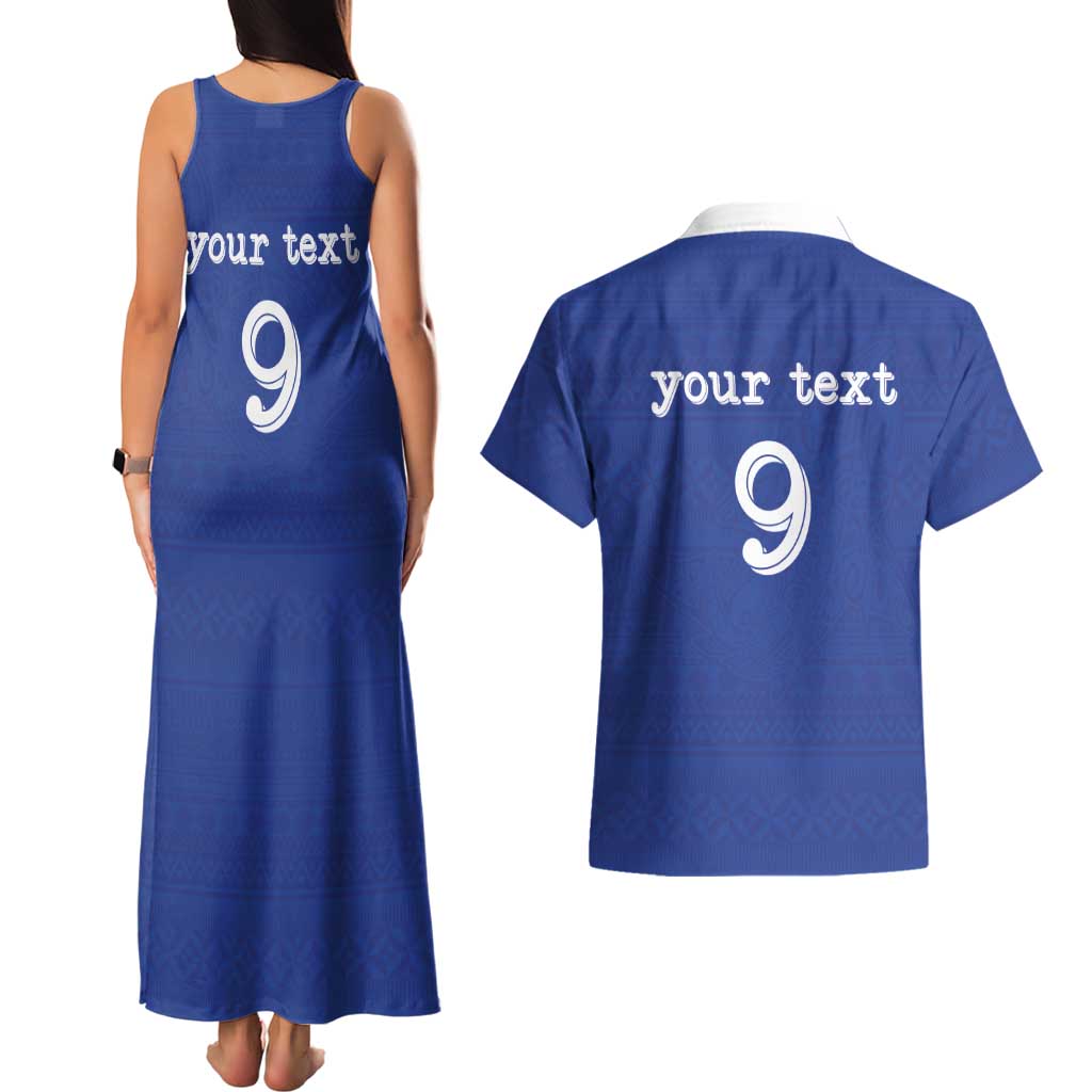 Custom Fijian Football Couples Matching Tank Maxi Dress and Hawaiian Shirt Tapa Pattern and Shark Tribal