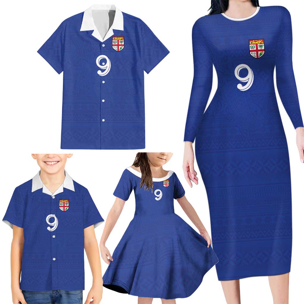 Custom Fijian Football Family Matching Long Sleeve Bodycon Dress and Hawaiian Shirt Tapa Pattern and Shark Tribal LT03 - Polynesian Pride