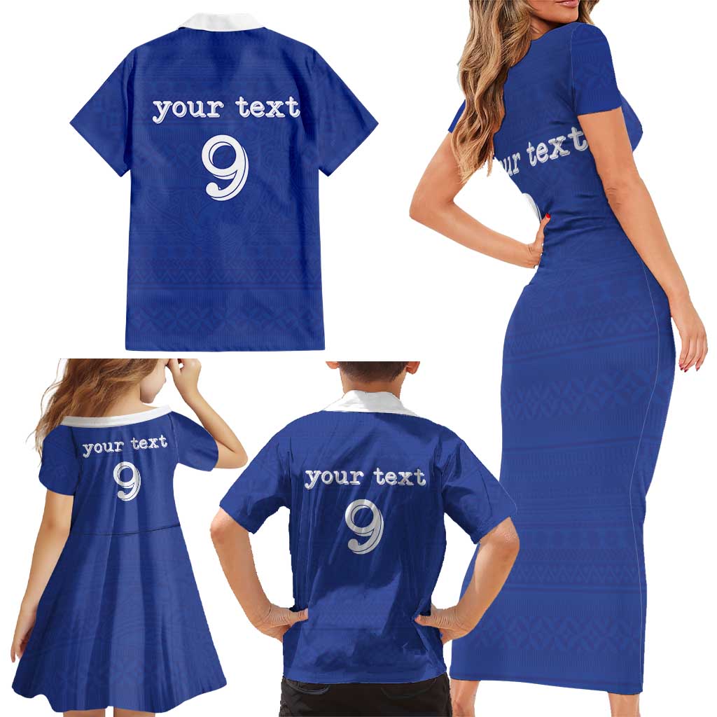 Custom Fijian Football Family Matching Short Sleeve Bodycon Dress and Hawaiian Shirt Tapa Pattern and Shark Tribal LT03 - Polynesian Pride