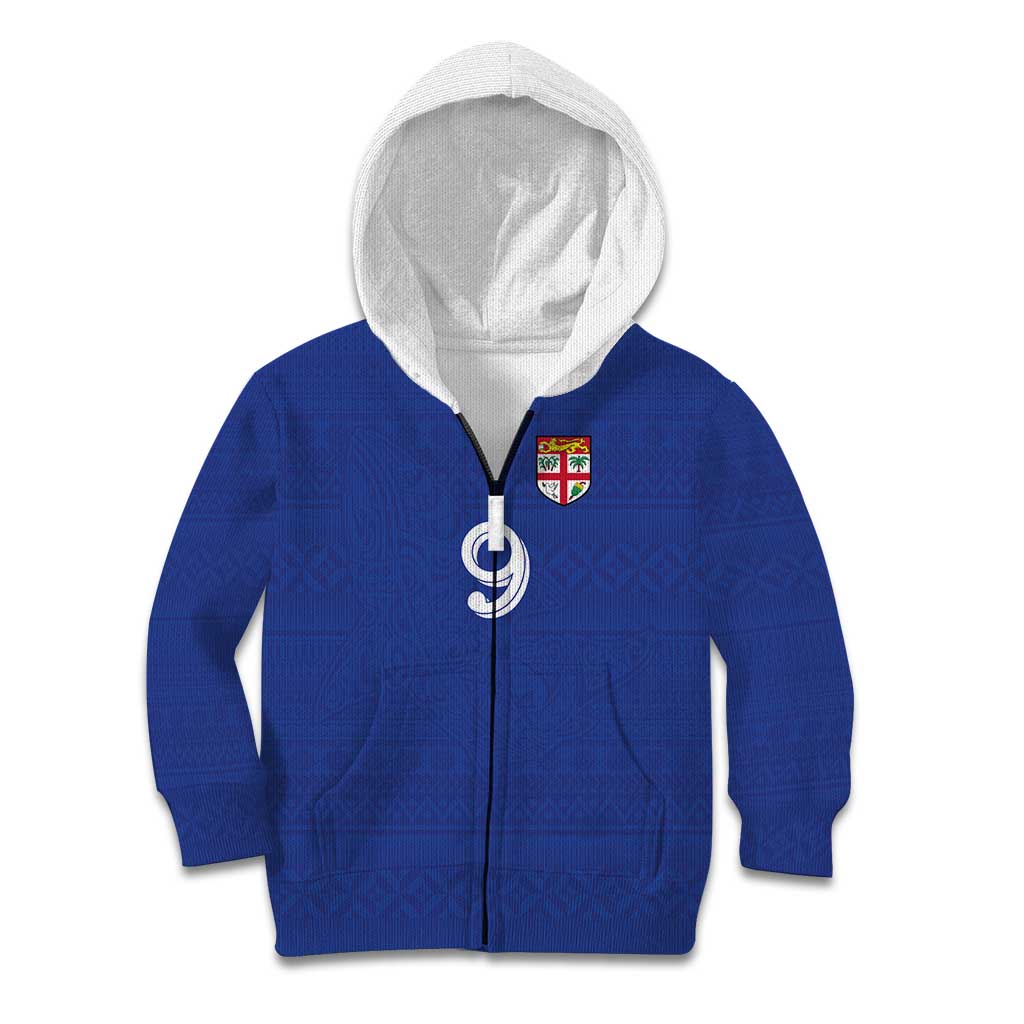 Custom Fijian Football Kid Hoodie Tapa Pattern and Shark Tribal LT03 Zip Hoodie Blue - Polynesian Pride