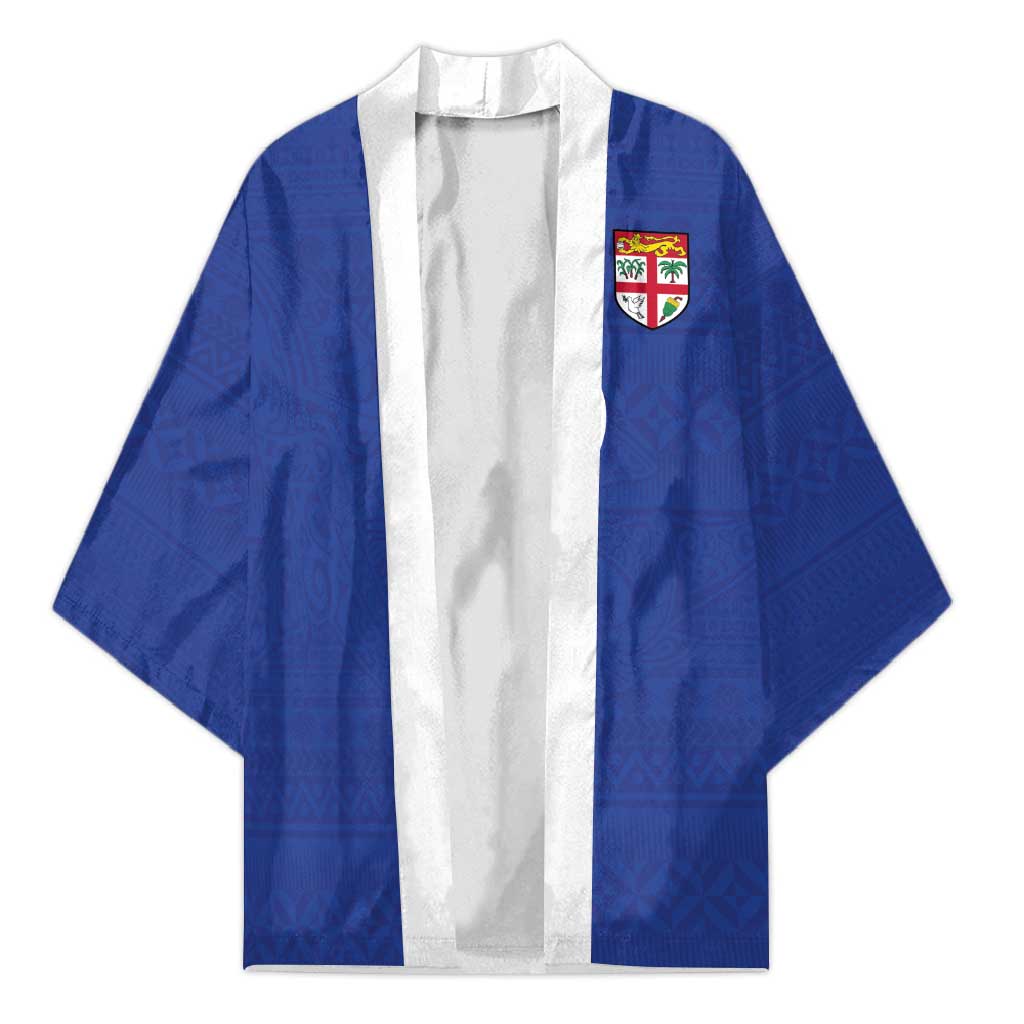 Custom Fijian Football Kimono Tapa Pattern and Shark Tribal LT03 Unisex Blue - Polynesian Pride