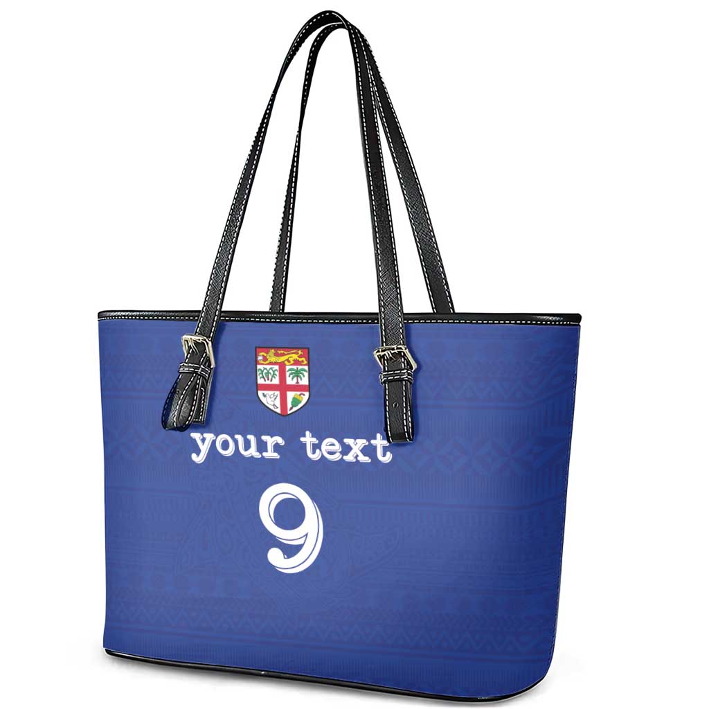 Custom Fijian Football Leather Tote Bag Tapa Pattern and Shark Tribal
