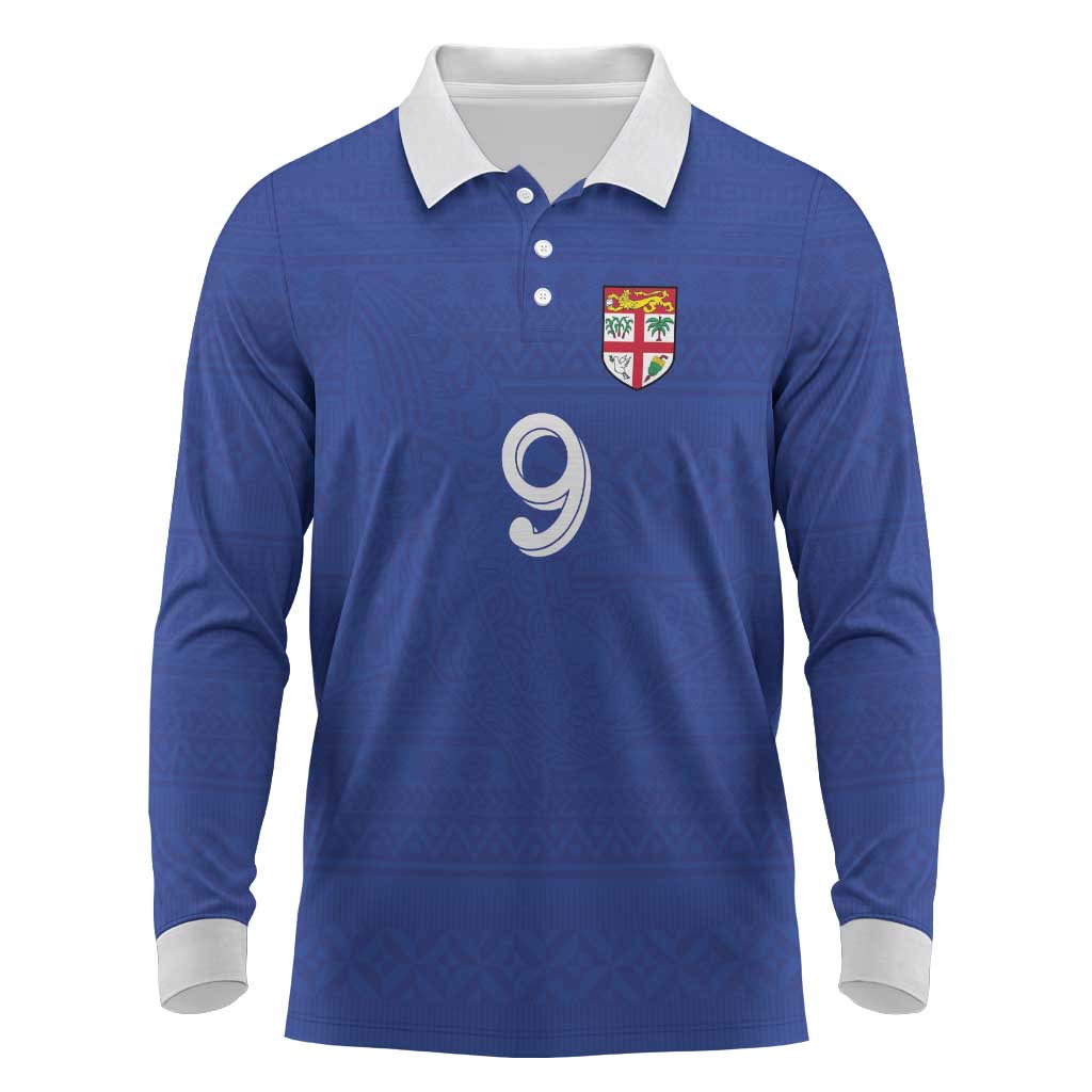 Custom Fijian Football Long Sleeve Polo Shirt Tapa Pattern and Shark Tribal