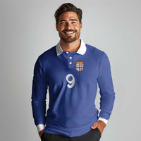 Custom Fijian Football Long Sleeve Polo Shirt Tapa Pattern and Shark Tribal LT03 - Polynesian Pride