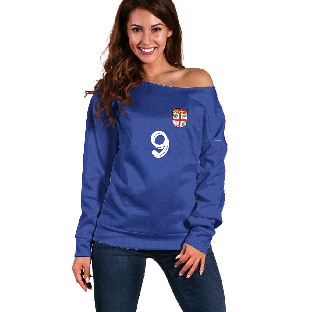 Custom Fijian Football Off Shoulder Sweater Tapa Pattern and Shark Tribal