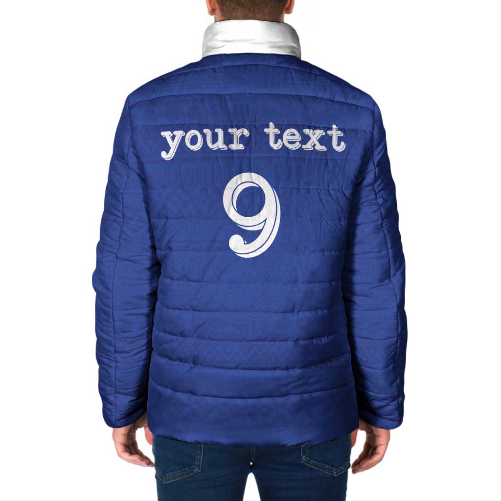 Custom Fijian Football Padded Jacket Tapa Pattern and Shark Tribal