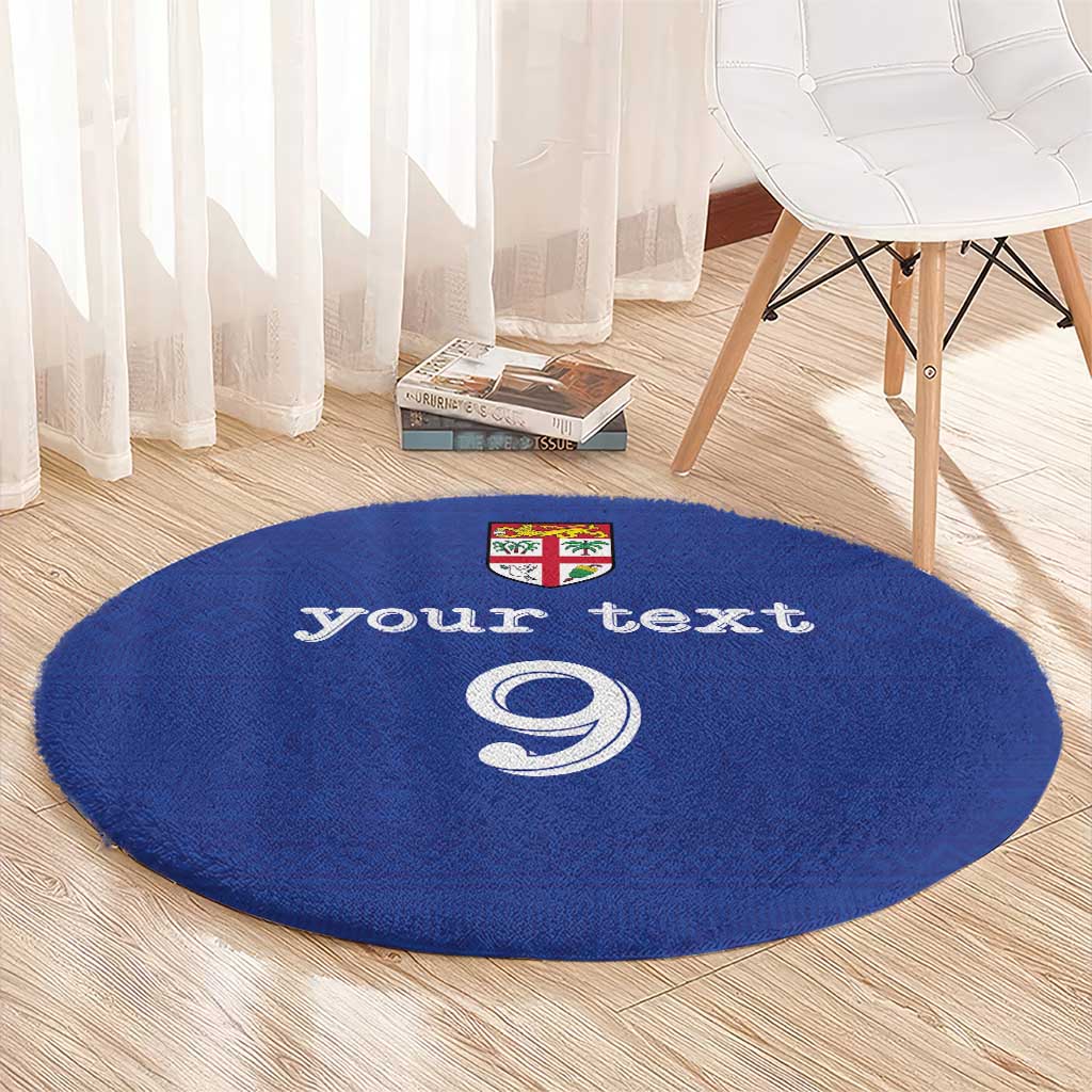 Custom Fijian Football Round Carpet Tapa Pattern and Shark Tribal