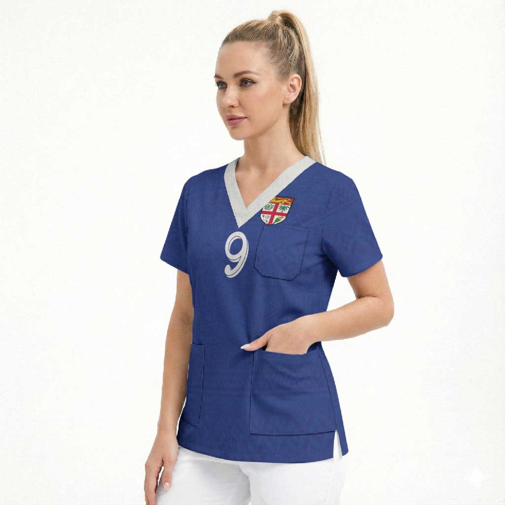 Custom Fijian Football Scrub Top Tapa Pattern and Shark Tribal