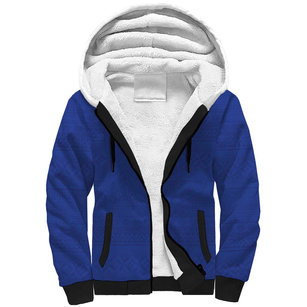 Custom Fijian Football Sherpa Hoodie Tapa Pattern and Shark Tribal LT03 Unisex Blue - Polynesian Pride