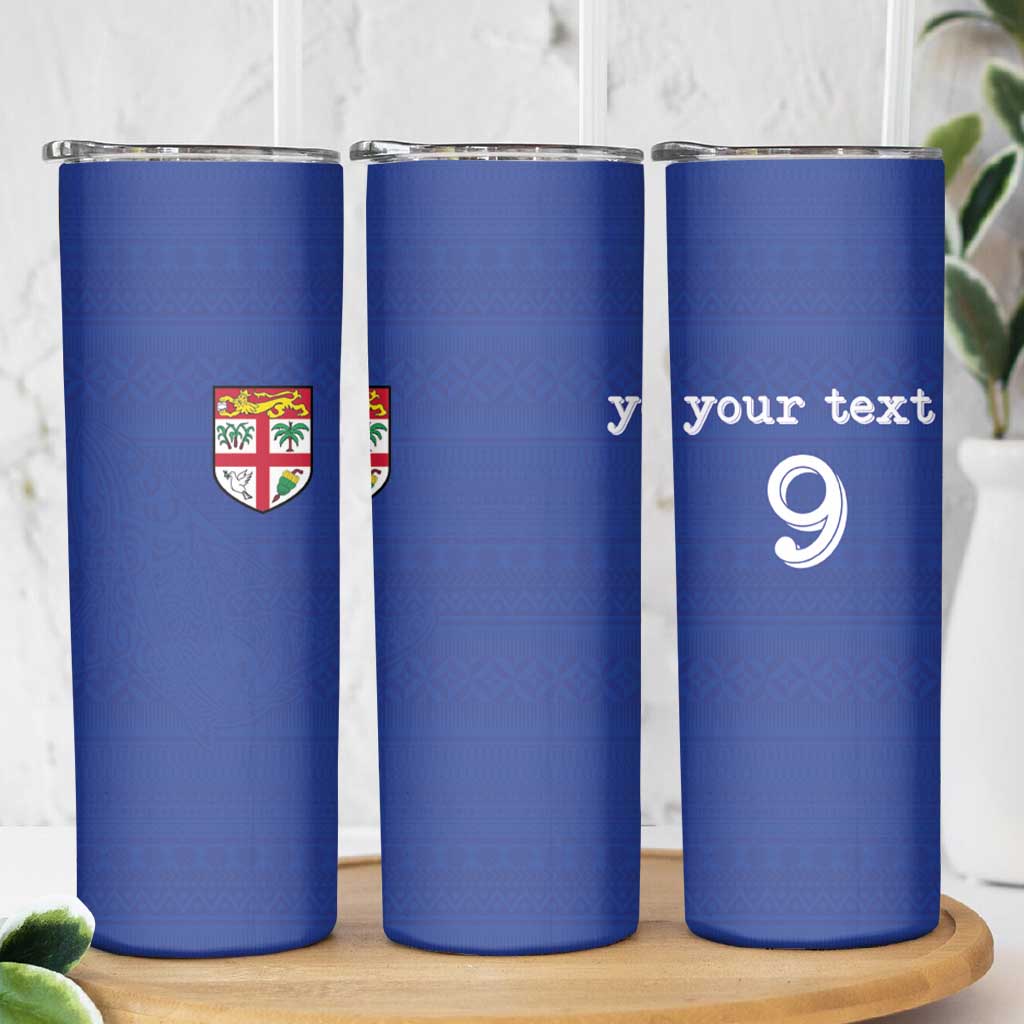 Custom Fijian Football Skinny Tumbler Tapa Pattern and Shark Tribal LT03 - Polynesian Pride