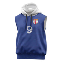 Custom Fijian Football Sleeveless Hoodie Tapa Pattern and Shark Tribal LT03 Blue - Polynesian Pride
