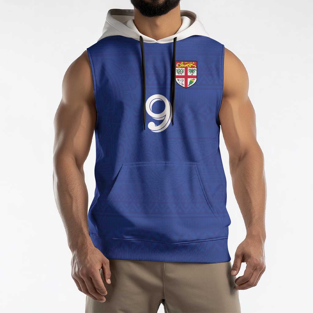 Custom Fijian Football Sleeveless Hoodie Tapa Pattern and Shark Tribal LT03 - Polynesian Pride