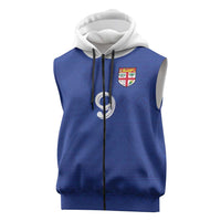 Custom Fijian Football Sleeveless Zip Hoodie Tapa Pattern and Shark Tribal LT03 Blue - Polynesian Pride