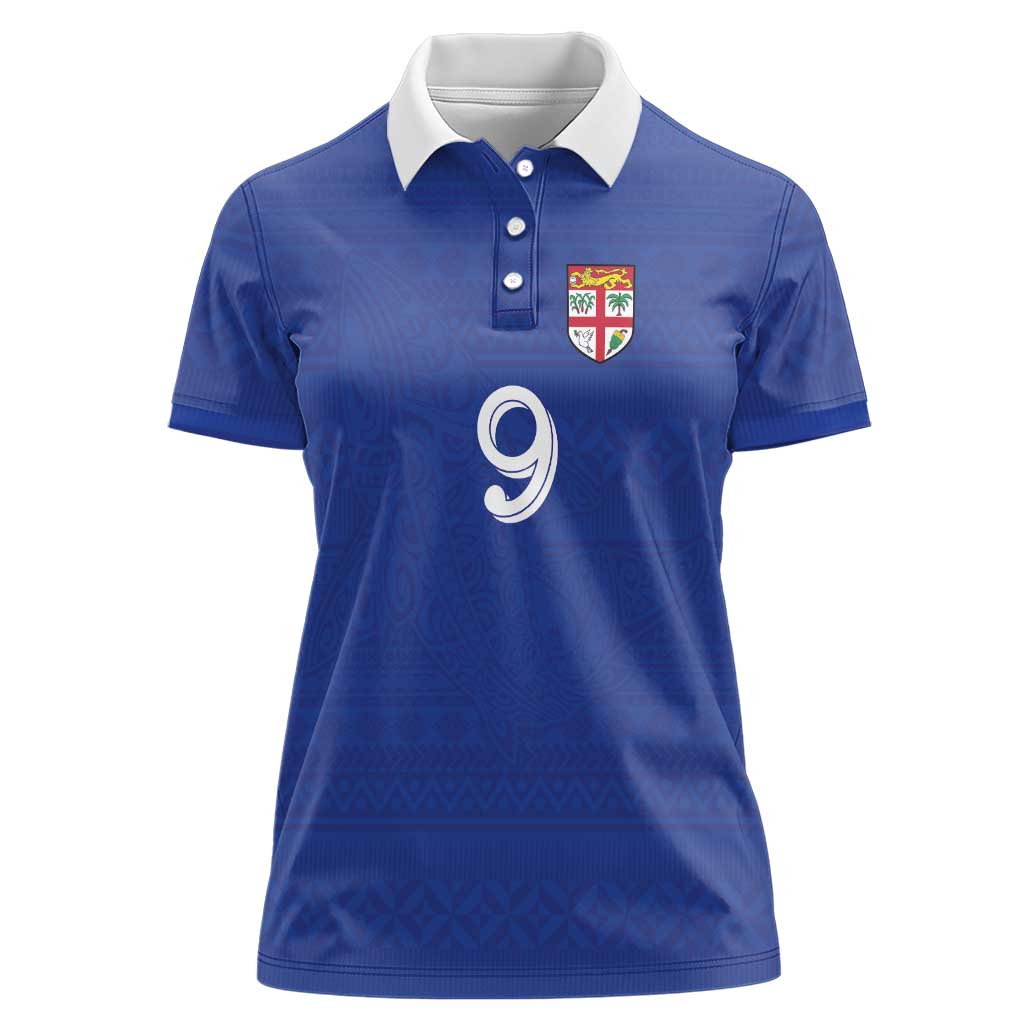 Custom Fijian Football Women Polo Shirt Tapa Pattern and Shark Tribal LT03 Female Blue - Polynesian Pride