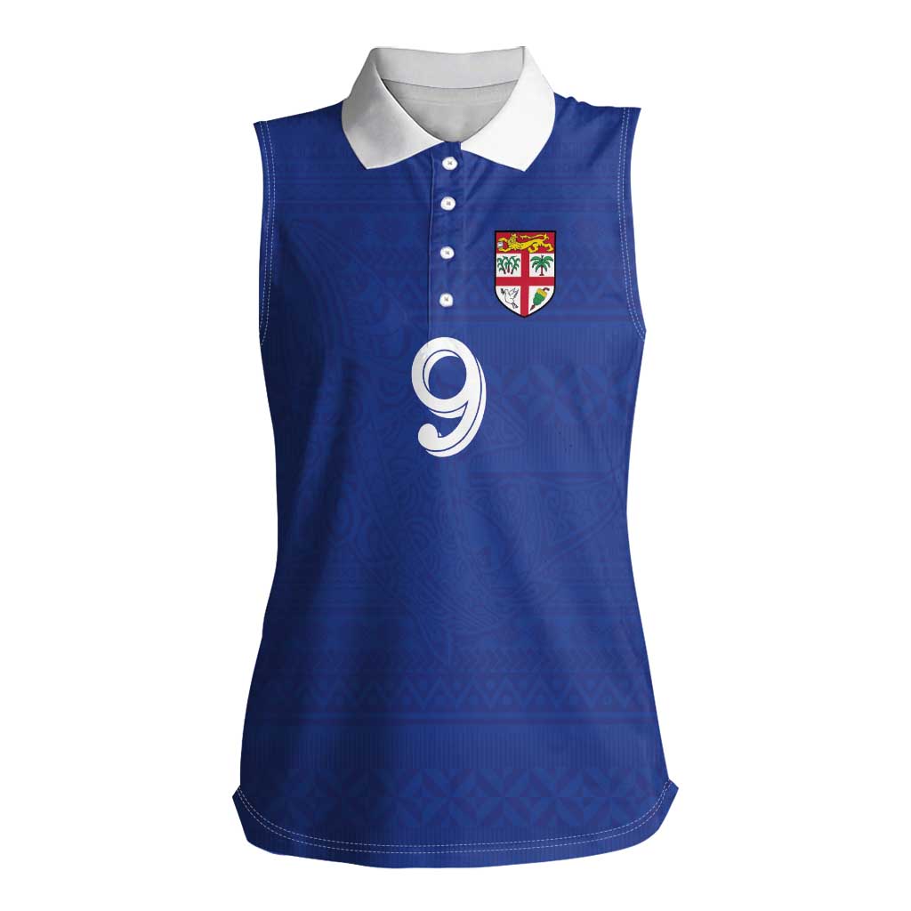 Custom Fijian Football Women Sleeveless Polo Shirt Tapa Pattern and Shark Tribal