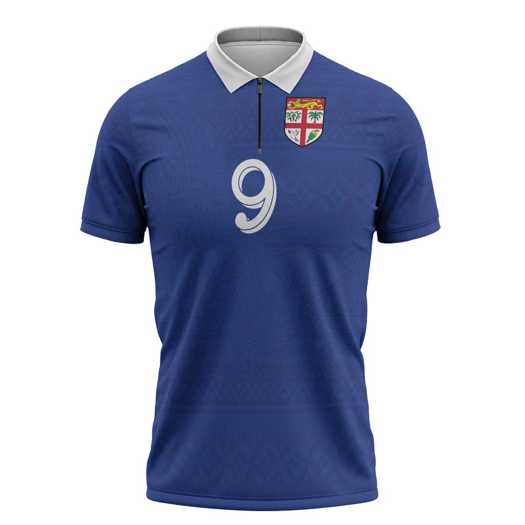 Custom Fijian Football Zipper Polo Shirt Tapa Pattern and Shark Tribal