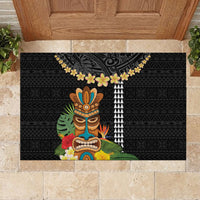 Hawaii Plumeria Lei Rubber Doormat Tiki and Kakau Pattern Black Color