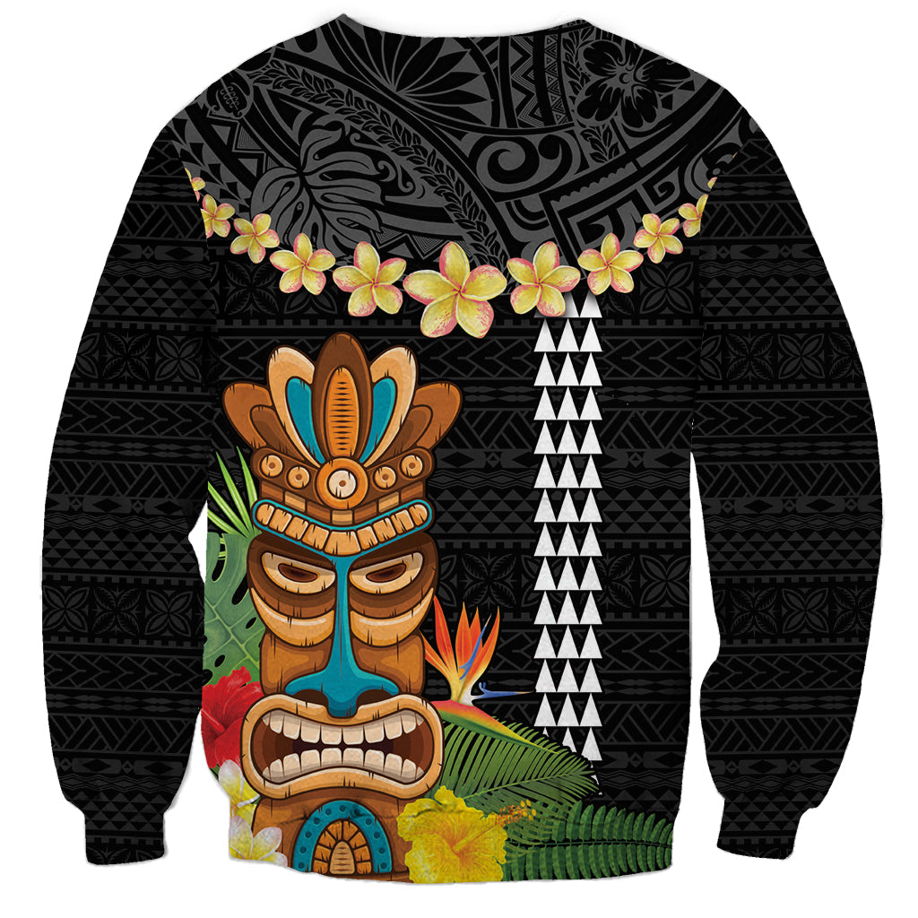 Hawaii Plumeria Lei Sweatshirt Tiki and Kakau Pattern Black Color
