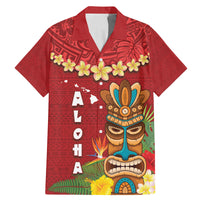 Hawaii Plumeria Lei Family Matching Mermaid Dress and Hawaiian Shirt Tiki and Kakau Pattern Red Color