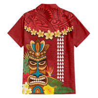 Hawaii Plumeria Lei Hawaiian Shirt Tiki and Kakau Pattern Red Color