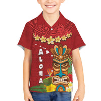 Hawaii Plumeria Lei Kid Hawaiian Shirt Tiki and Kakau Pattern Red Color