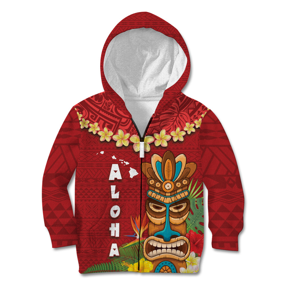 Hawaii Plumeria Lei Kid Hoodie Tiki and Kakau Pattern Red Color