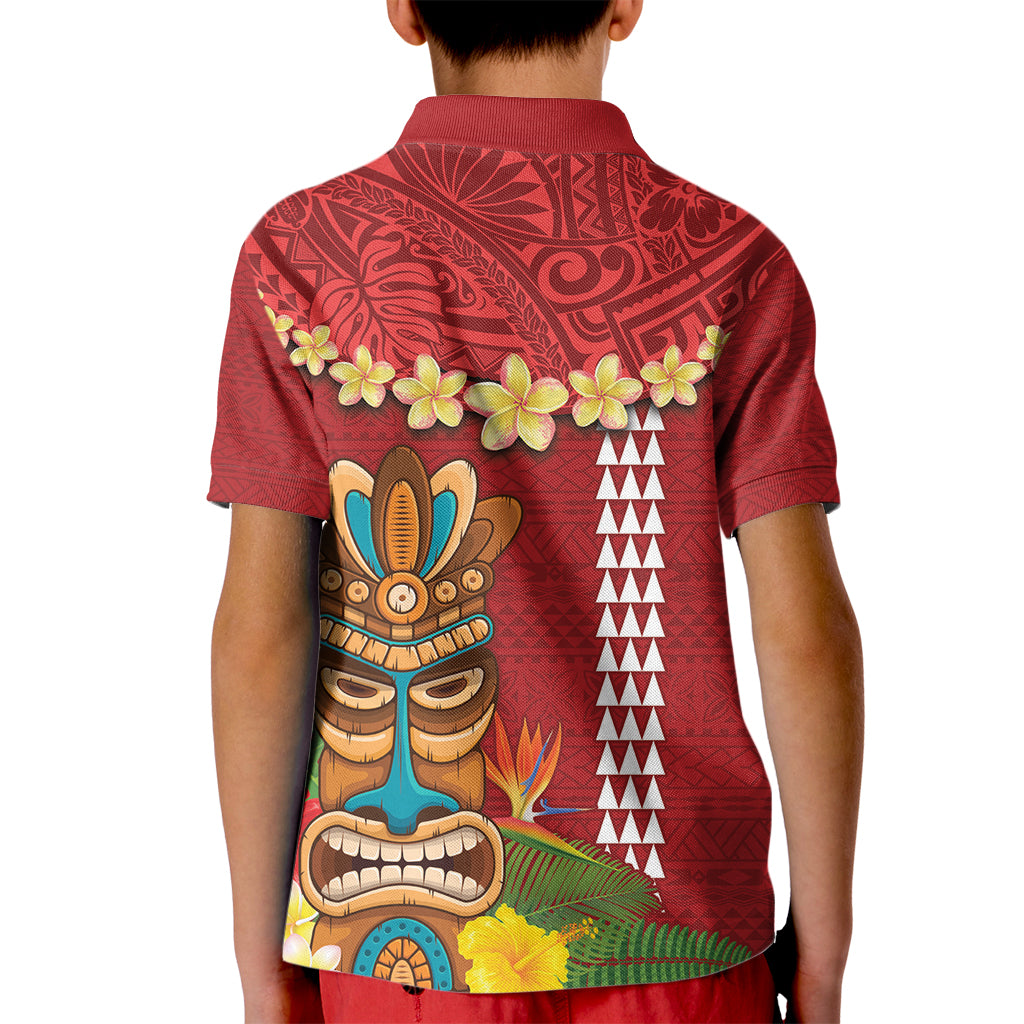 Hawaii Plumeria Lei Kid Polo Shirt Tiki and Kakau Pattern Red Color