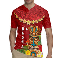 Hawaii Plumeria Lei Rugby Jersey Tiki and Kakau Pattern Red Color