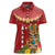 Hawaii Plumeria Lei Women Polo Shirt Tiki and Kakau Pattern Red Color