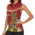 Hawaii Plumeria Lei Women Sleeveless Polo Shirt Tiki and Kakau Pattern Red Color